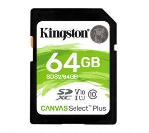 SDXC MEMORIA KINGSTON 64GB CANVAS SELECT PLUS 100R C10 UHS-I U Memorias Flash Kingston